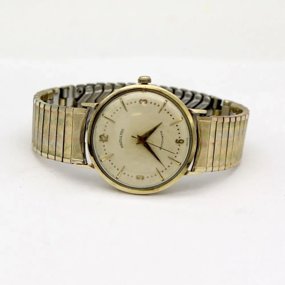 Hamilton Vintage 1950s 10K Gold Filled Automatic Swirled Guilloché Dial Watch